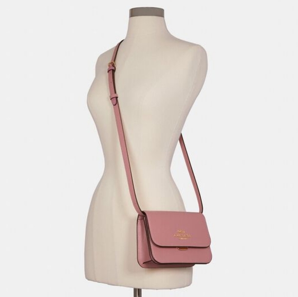 Coach Leather Crossbody Mini Brynn Handbag In Gold & True Pink - Picture 14 of 16